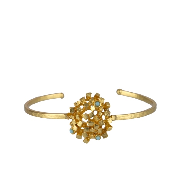 Bangle made from brass, goldplated, mini Turquoise